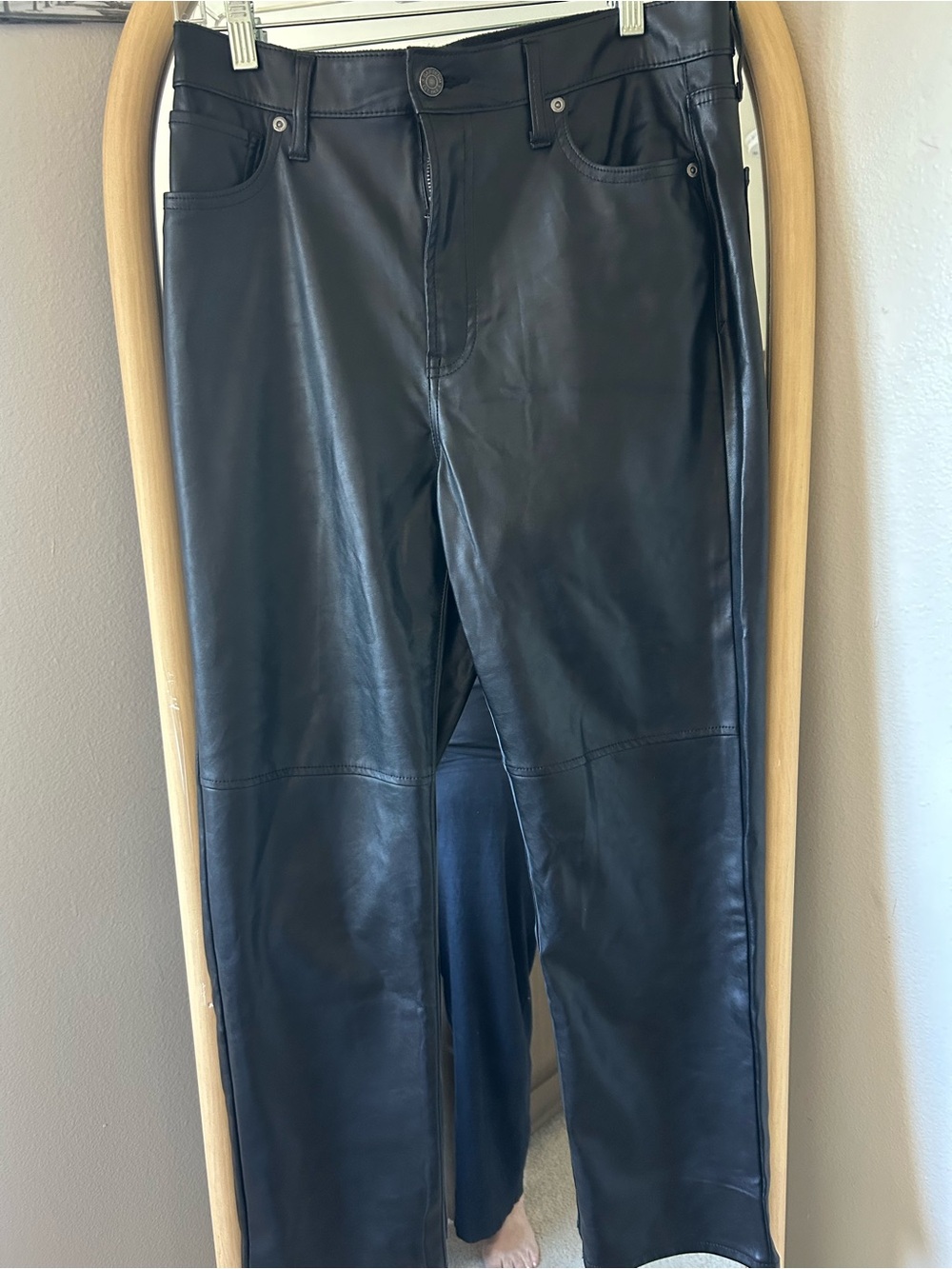 GAP Black Faux Leather Straight-Leg Jeans